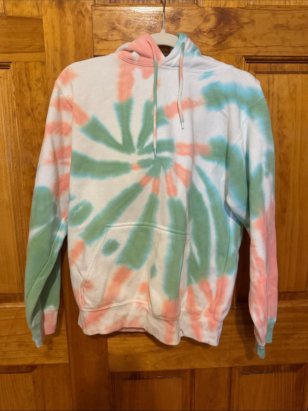 Tie-Dye Pullover Hoodie - Orange, Green & White